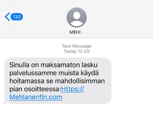Näytönkaappaus huijausviestistä, jossa koitetaan kalastella asiakkaan pankkitunnuksia Mehiläisen nimissä.