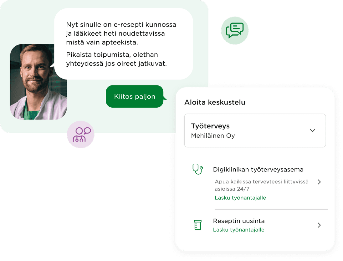 Esimerkki kahdesta näkymästä miltä Digiklinikka voi näyttää.
