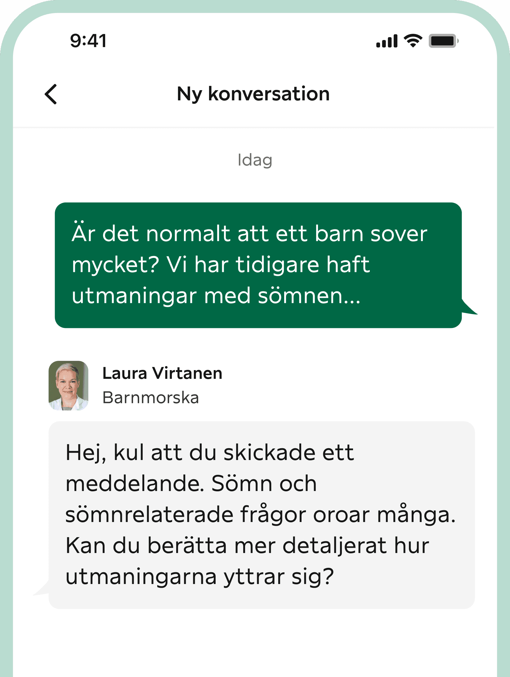 Skarmdump fran telefonens skram fran Digineuvolans diskussion med barnmorskan