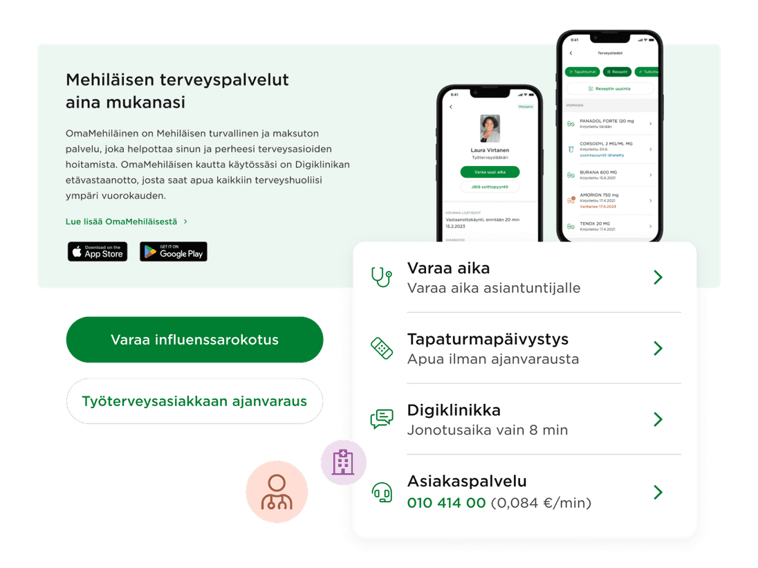 Esimerkkejä siitä millaisia elementtejä mehilainen.fi verkkosivustolla voi olla.
