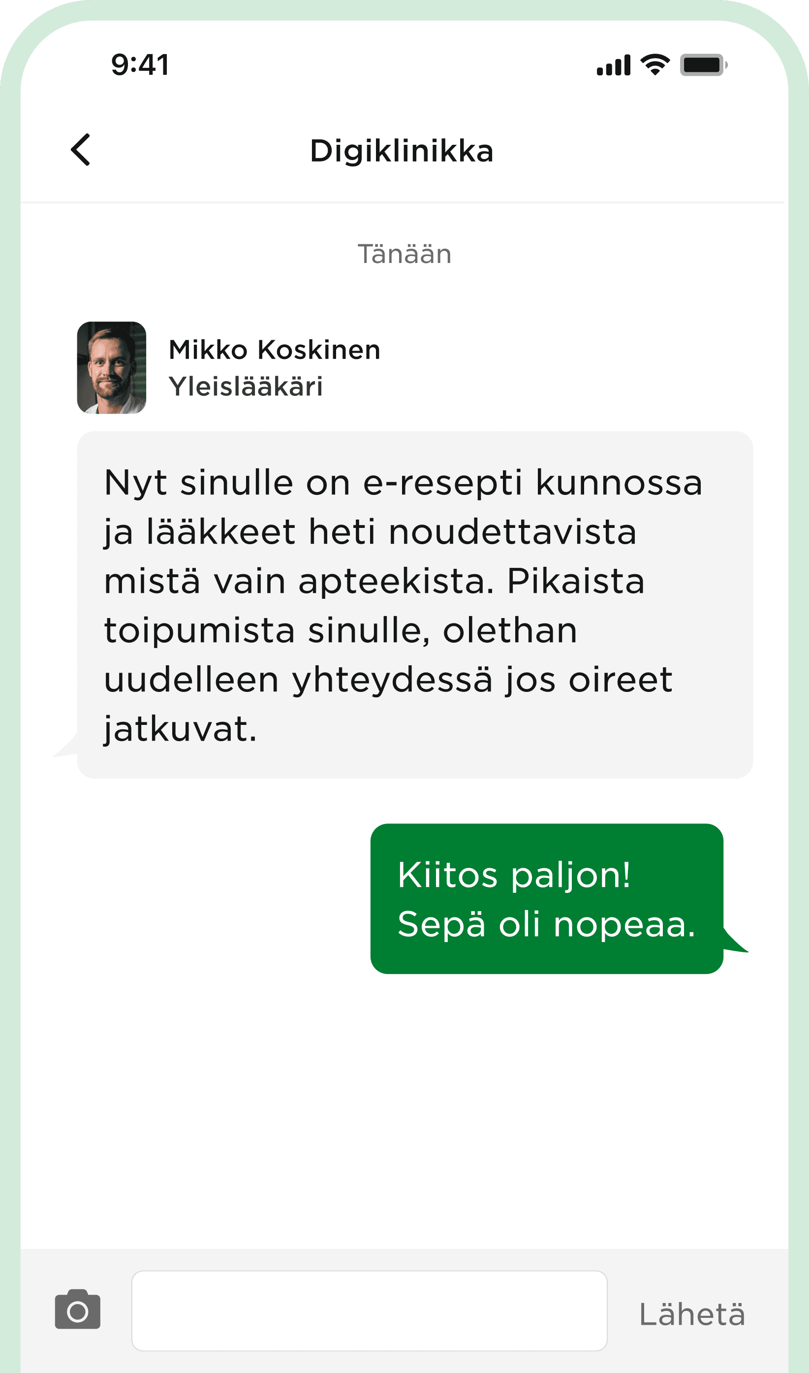 Kuvakaappaus Digiklinikan näkymastä puhelimen ruudulta.