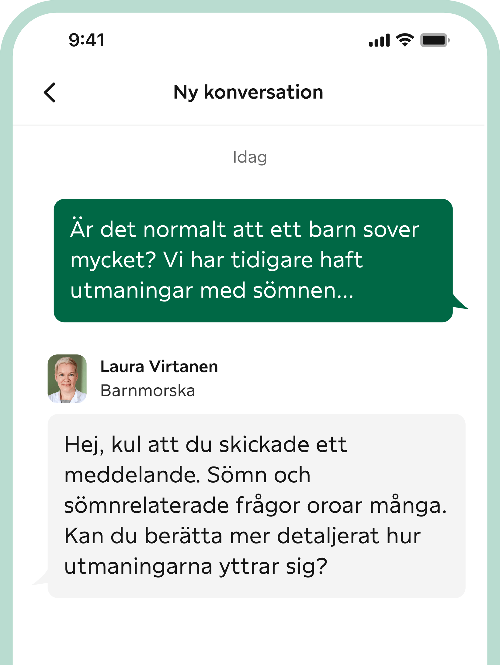 Skarmdump fran telefonens skram fran Digineuvolans diskussion med barnmorskan